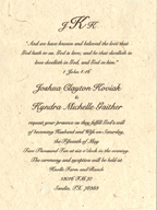 This is a sample of a color printed invitation printed in brown on our seeded lotka paper 