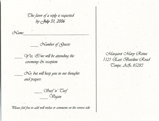 Response with meal selections Examples of Wedding Invitation Wording for 
