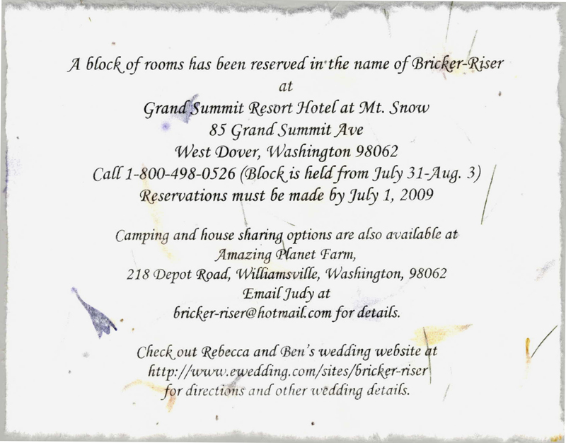 Accommodation Card Examples of Wedding Invitation Wording for 