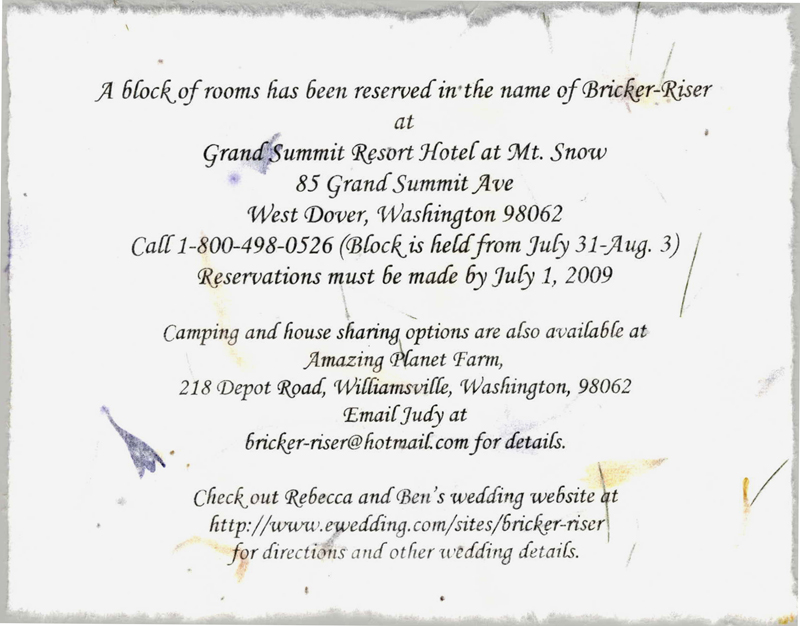 Accommodation Card Examples of Wedding Invitation Wording for