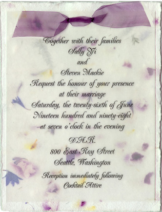 panel invitation with organdy ribbon
