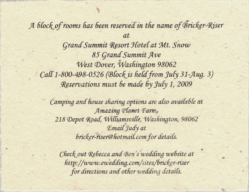 Accommodation Card Examples of Wedding Invitation Wording for 