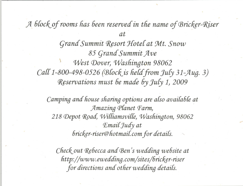Accommodation Card Examples of Wedding Invitation Wording for 