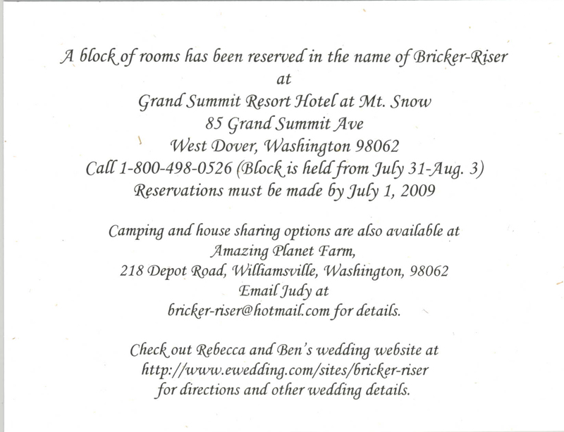 Accommodation Card Examples of Wedding Invitation Wording for