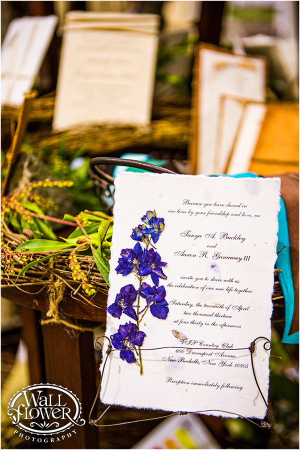 Seed paper natural petal paper invitation with larkspur flower
