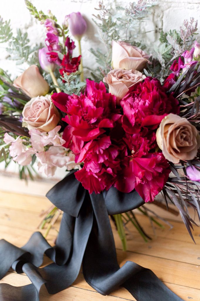 Earth Silk ribbon on a flower bouquet.