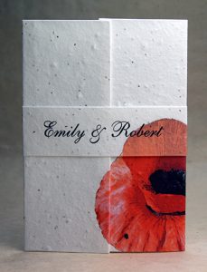 Handmade seeded paper wrap with belly band and poppy