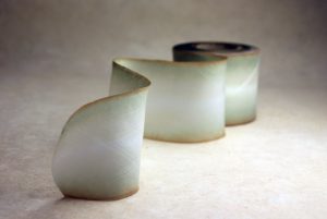 2.5" hand dyed cream and gold silk ribbon