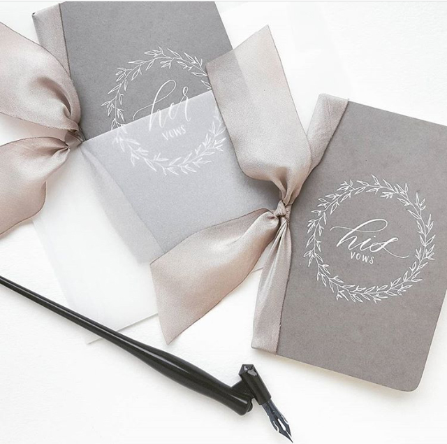 Hand dyed silk ribbon on custom vow books