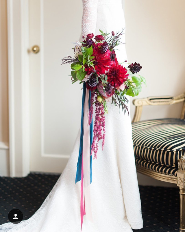 Hand Dyed Silk Ribbon on a Floral Bouquet