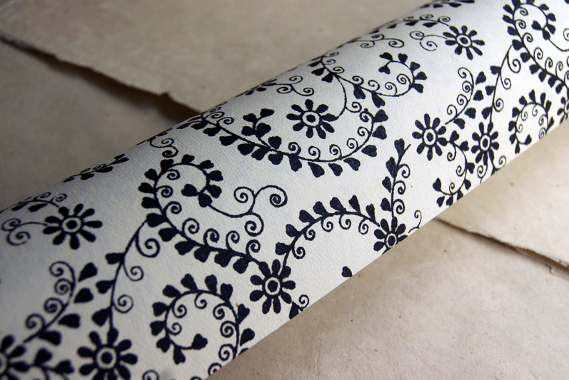 Tree Free Handmade Papers Made in India Black Flower Print sheets