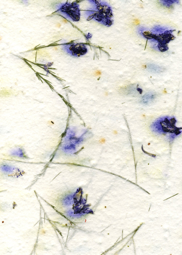 Purple larkspur and tree fern handmade paper