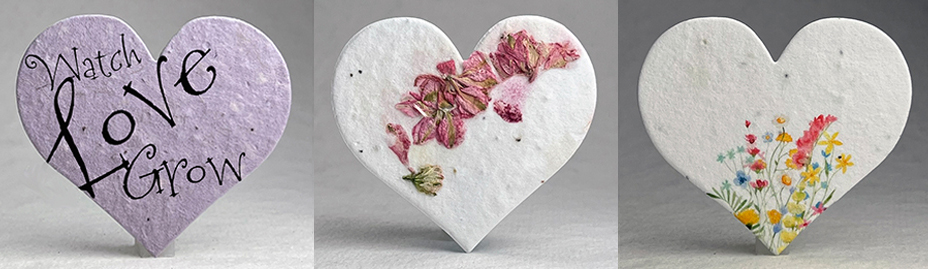 seed paper printed and petal heart shapes