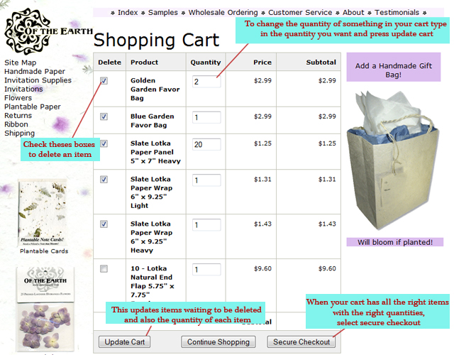 Help with our shopping cart