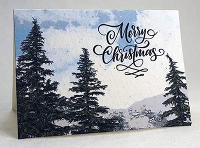merry christmas card with PNW trees