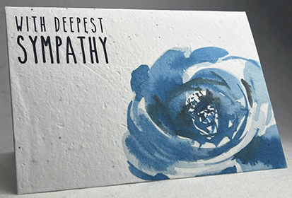 A7 folding sympathy seed paper card with blue rose