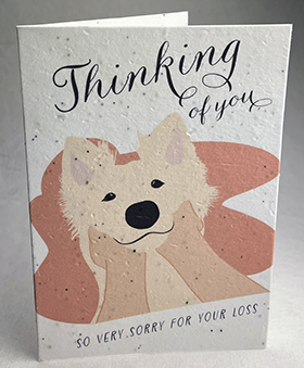 A7 folding sympathy seed paper card with dog