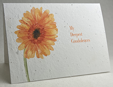 A7 folding sympathy seed paper card with orange daisy
