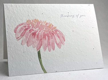 A7 folding sympathy seed paper card with pink flower