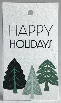 Happy Holidays Three Green Trees gift tag
