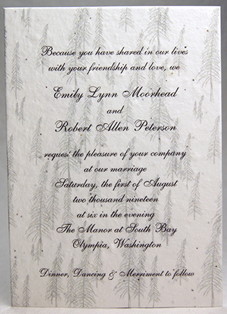 5x7 wedding invitation with forest and mountain design