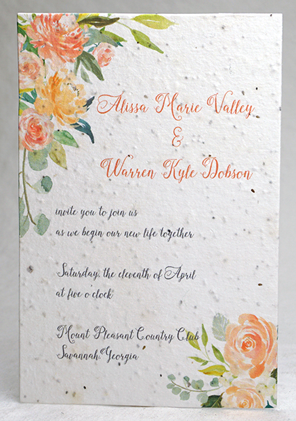 peaches print seed paper invitation 4x6