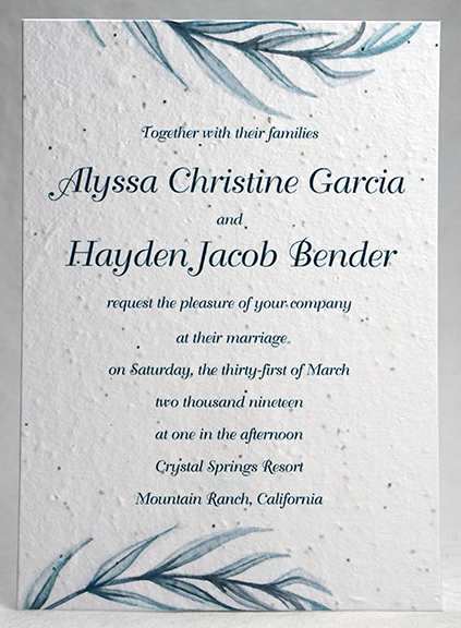 Watercolor Floral print seed paper invitation 5x7