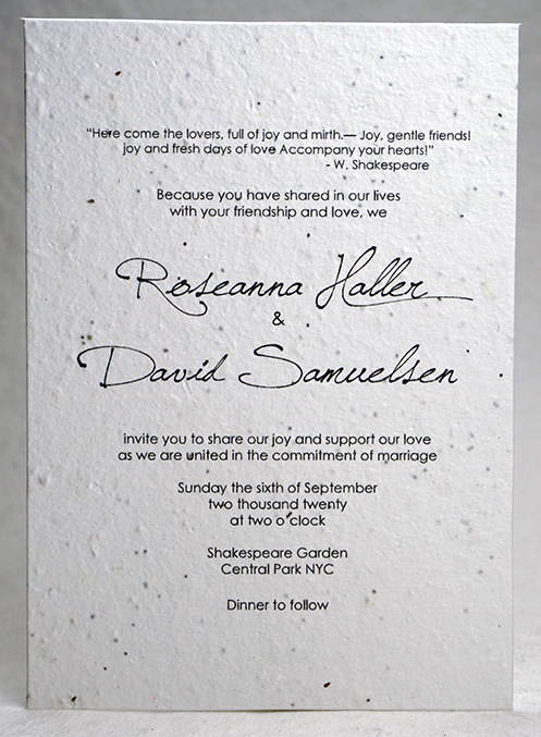 Watercolor Floral print seed paper invitation 5x7