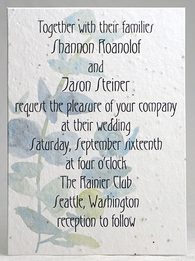 Eucalyptus print seed paper invitation 4x6