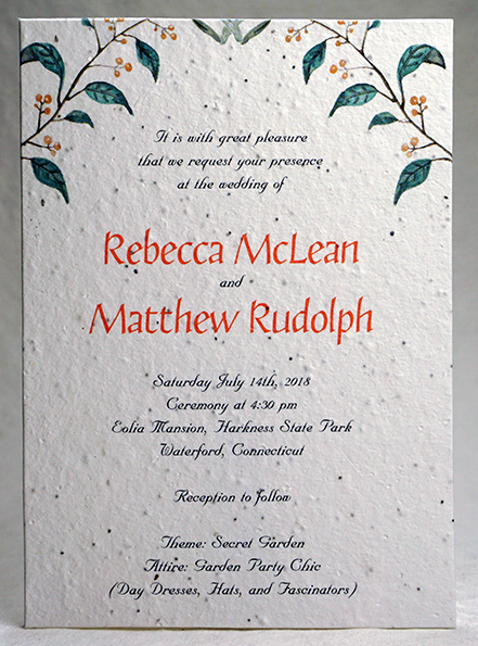 peach berry print seed paper invitation 5x7