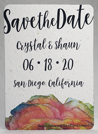 Watercolor Floral print seed paper invitation 5x7