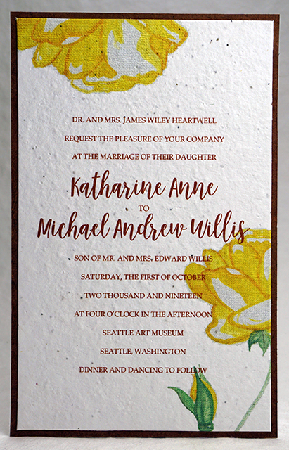 Watercolor Floral print seed paper invitation 5x7