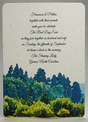 Watercolor Green Trees print seed paper invitation 5x7