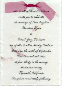 Click to order 5" x 7" Handmade Invitation with Organdy Bow