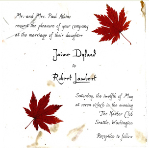 Flat panel cotton paper invitation with leaves