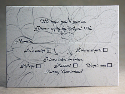 grey dahlia with stock reply printing