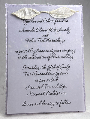 5x7 cotton invitation - printed example