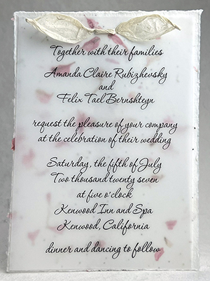 5x7 cotton invitation - printed example