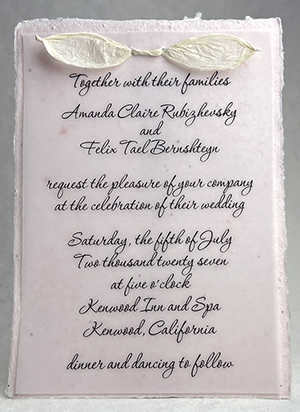 5x7 cotton invitation - printed example