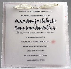 6x6 cotton invitation with sample print