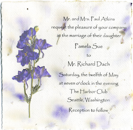 Cotton Handmade Flower Invitation, Purple Larkspur w/ Stem
