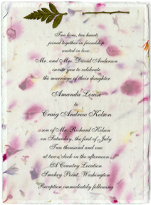 Handmade invitation - 5x7 with misty or leather fern attachment