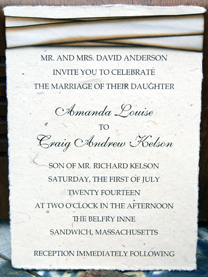 Recycled lotka seed paper paper invitation with blend #014 Silk ribbon