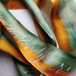 Hand dyed silk ribbon with hand lettering