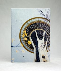 cotton seeded paper card with image of the Space Needle