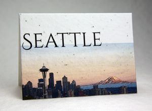 Iconic Seattle image printed in color on handmade seeded paper.