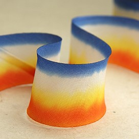 Earth Silk Color 097, four color ribbon with blue, white yellow and red orange