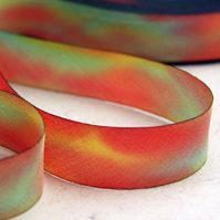 Earth Silk Dyed Ribbon 023 green orange yellow