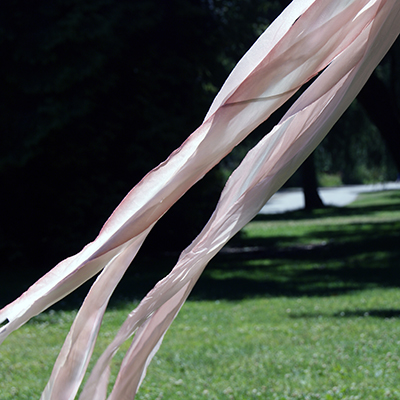 Blush silk ribbon bouquet cascade