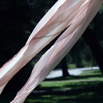 Blush silk ribbon bouquet cascade
